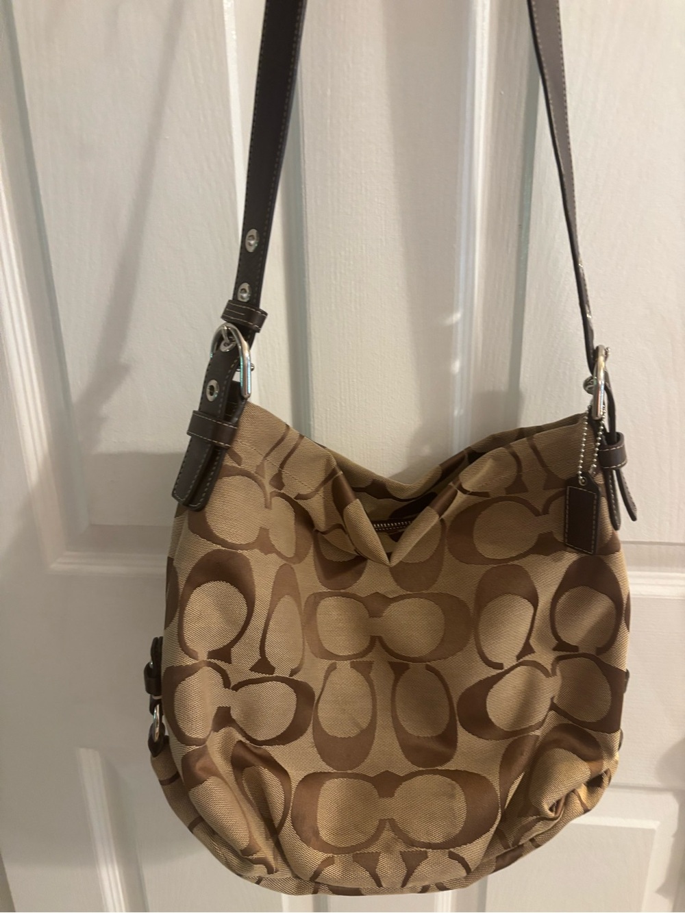 Coach Tan and Dark Brown Signature Canvas Shoulder Bag